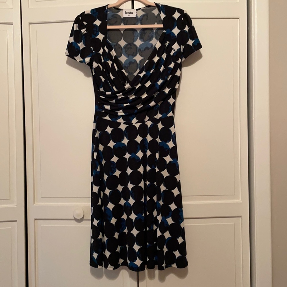 Leota A-line dress of navy, cream and bright blue